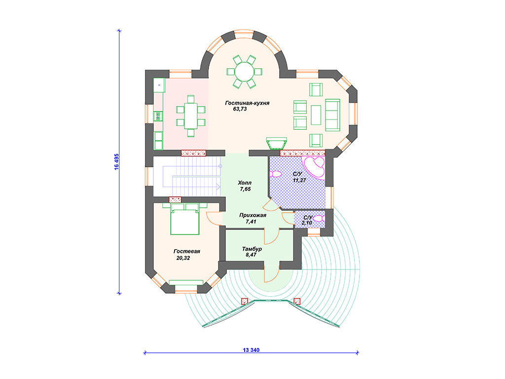 роект двухэтажного дома,      площадь  376м2,   размер                  13.3  x 16 .4м