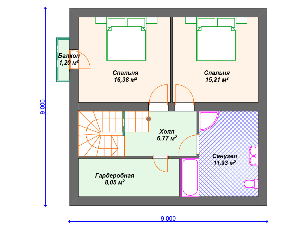 Проект двухэтажного дома,      площадь  136м2,   размер                  10.6  x 10 .7 м