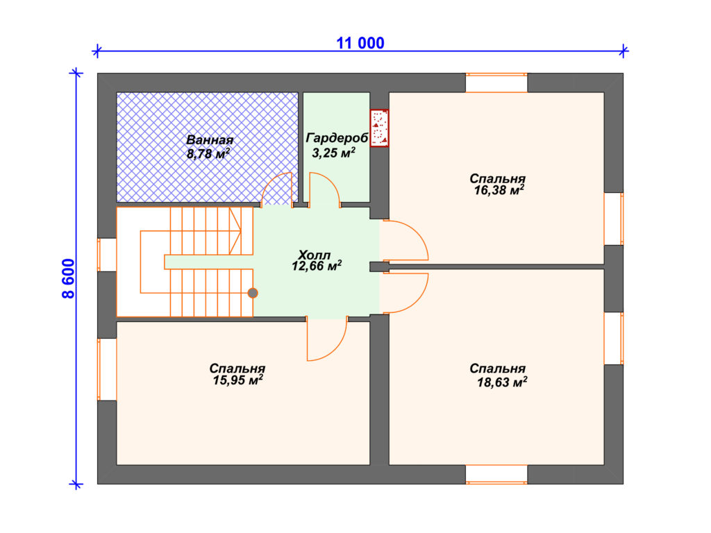 Проект двухэтажного дома,      площадь  177м2,   размер                  14.1  x 10.6 м