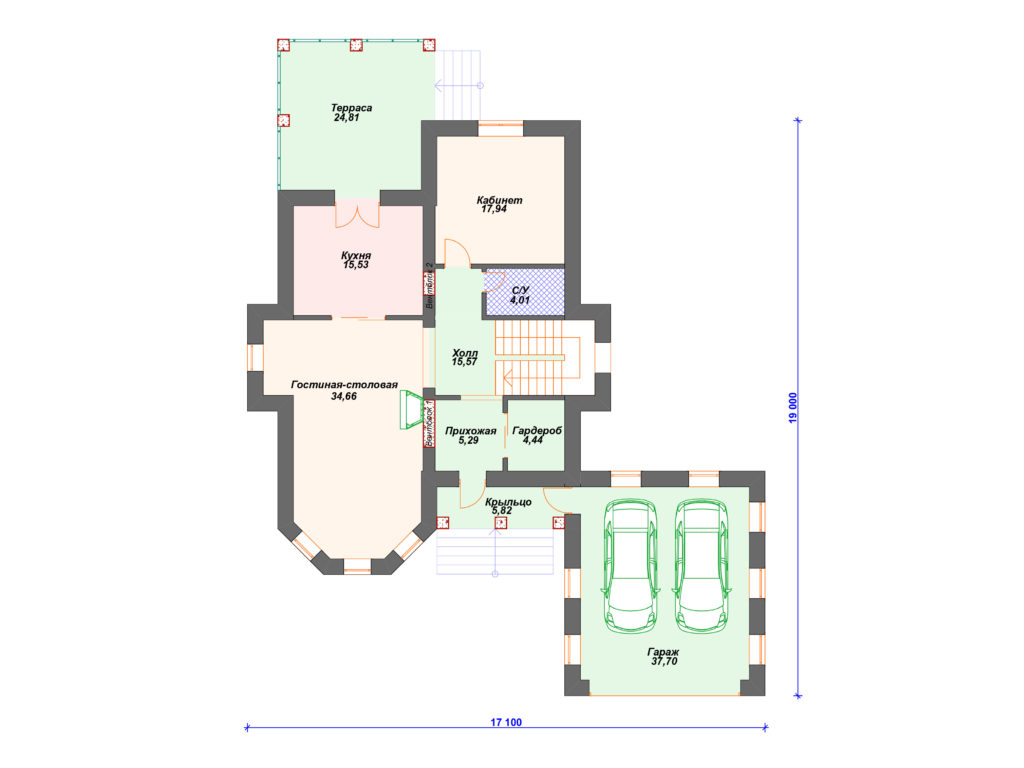 Проект двухэтажного дома,      площадь   358м2,   размер                  21.6  x 17 .1 м
