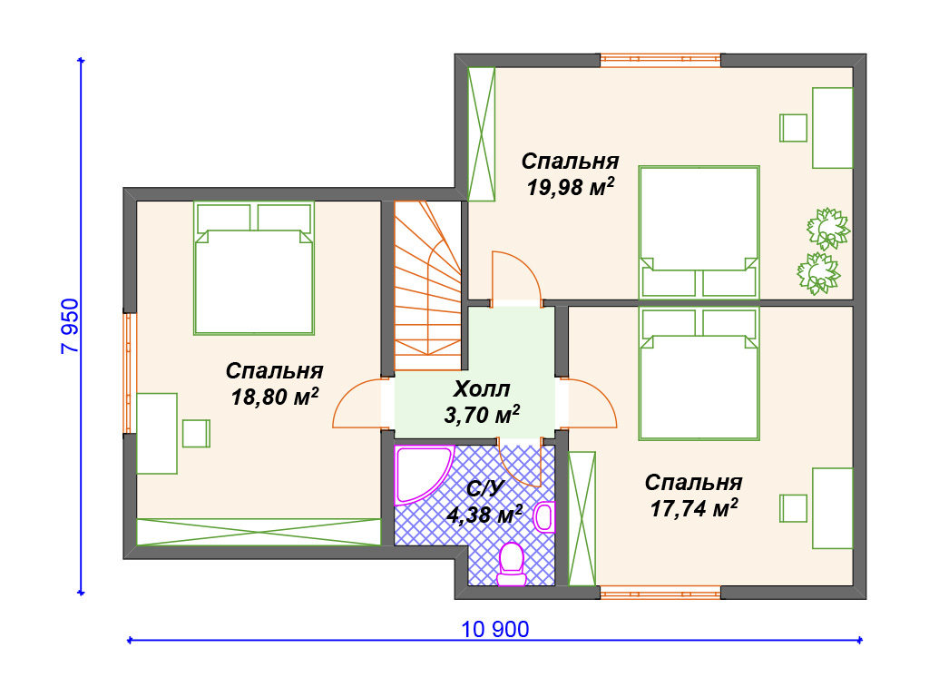 План мансардного этажа каркасного дома