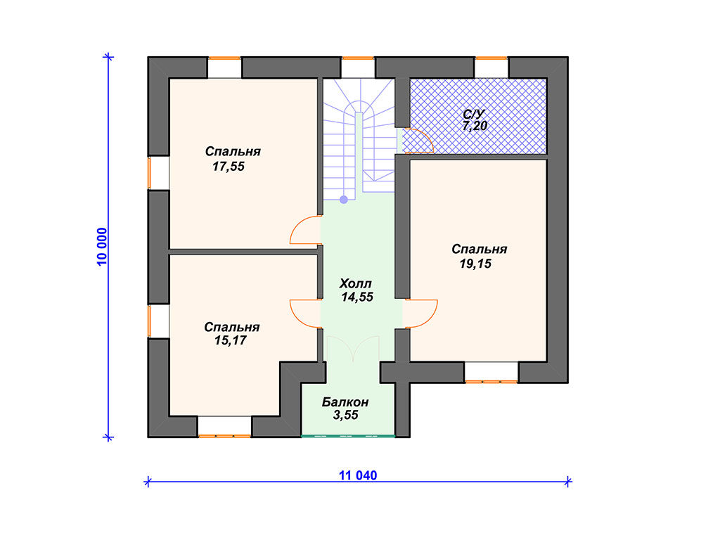 Проект двухэтажного дома,      площадь 207.0м²,   размер                  13.1 x 16 .1 м