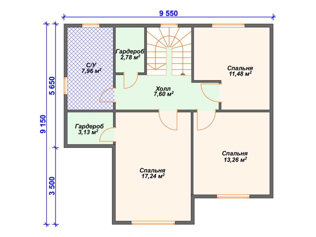 Проект двухэтажного дома,      площадь 153м2  размер                  14.2  x 12 .6 м