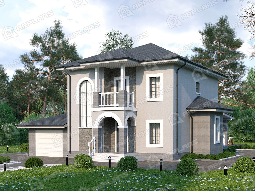 Проект двухэтажного дома,      площадь   176м2,   размер                  14.0  x 14.2 м