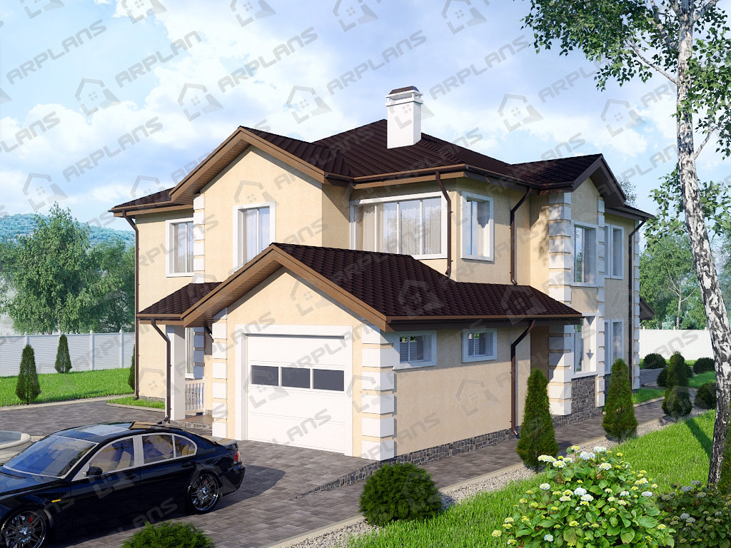 Проект двухэтажного дома,      площадь   265м2,   размер                  18.6  x 14.4 м