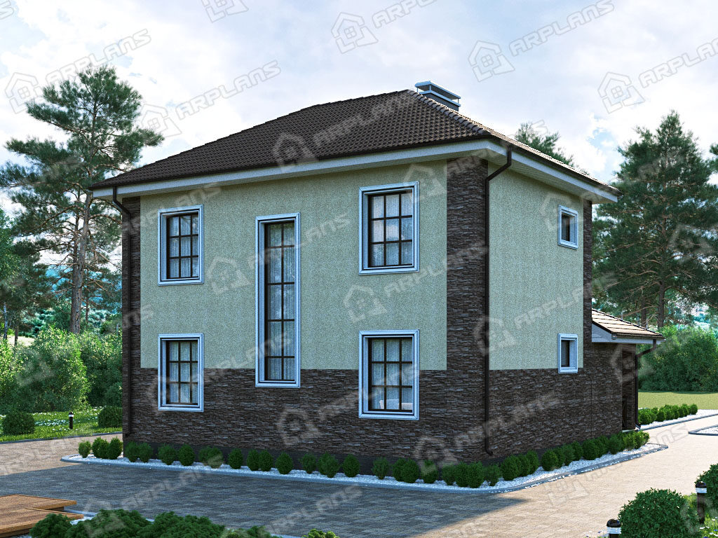 Проект двухэтажного дома,      площадь   129м2,   размер                  10.7  x 9.6 м